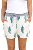 Sexy Blooming Cactus Print White Casual Shorts